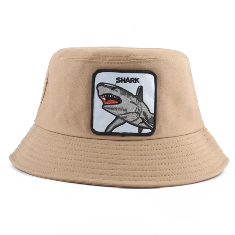Новинка, модные Панамы, Панама, шляпы для мужчин и женщин, летняя Рыбацкая шляпа с вышивкой акулы, хип-хоп кепка, шляпа Боба, шапка - Цвет: shark khaki
