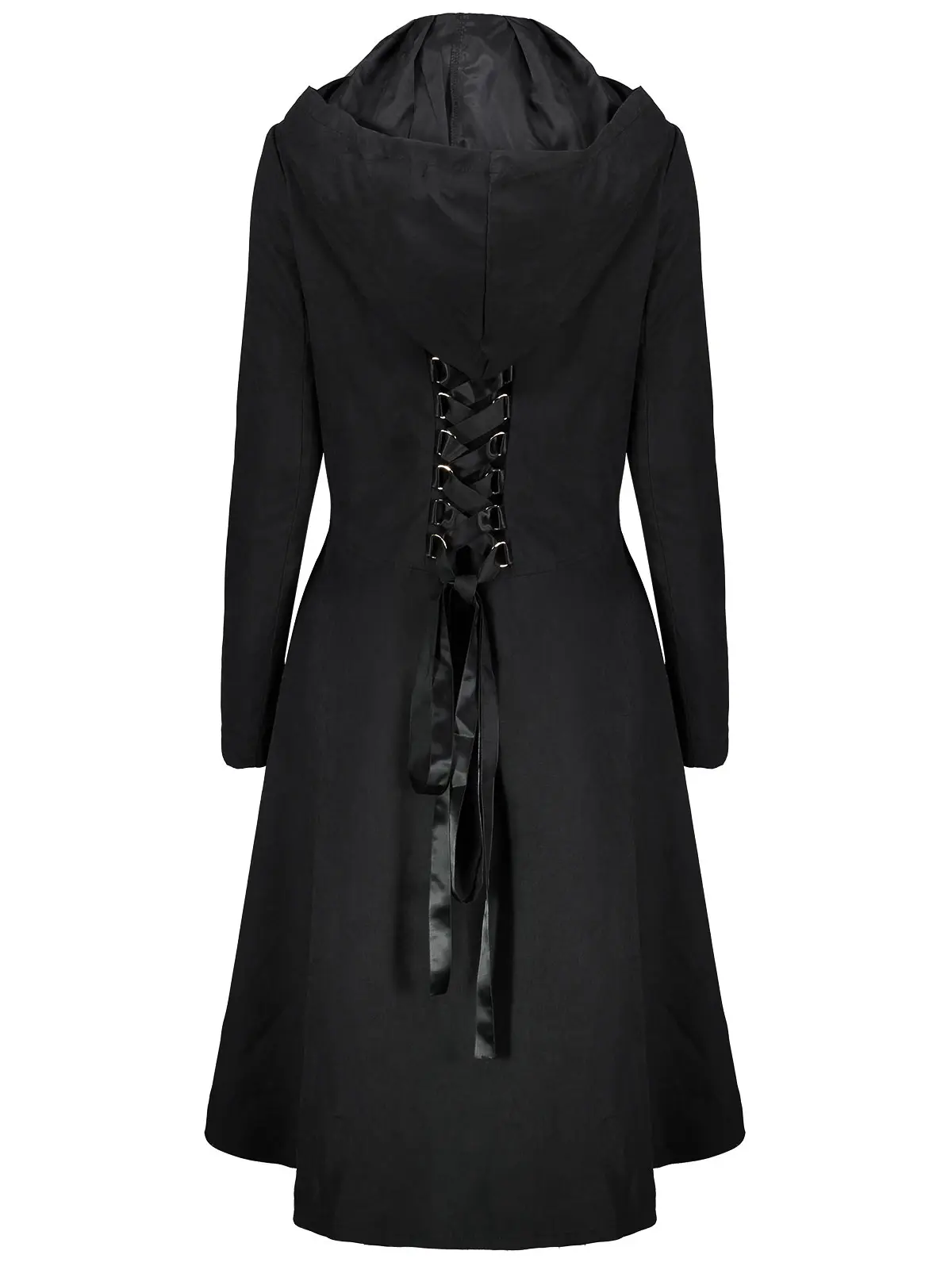 Wisalo Готическая куртка для женщин высокого низкого размера плюс с капюшоном на шнуровке пальто для женщин сплошной цвет тонкая Длинная Верхняя одежда большой размер 4XL 5XL пальто