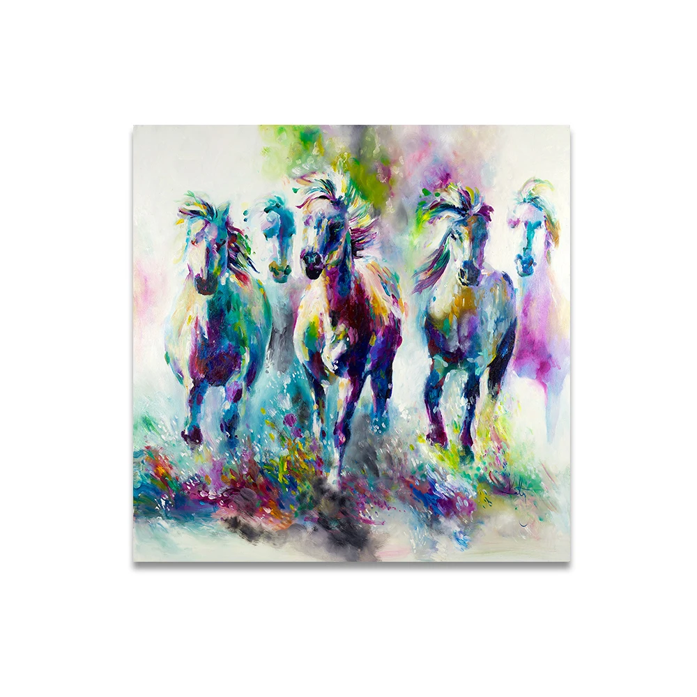 Abstract Art Colorful Horses Painting Printed on Canvas