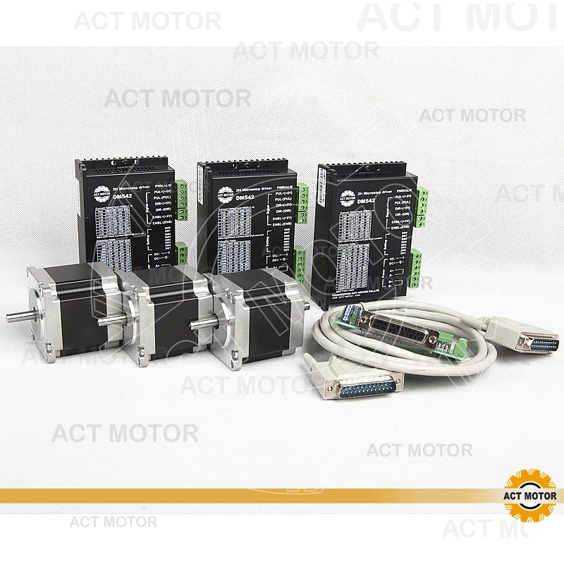 

ACT Motor 3PCS Nema23 Stepper Motor 23HS6620B Dual Shaft 185oz 56mm 2A 6-lead+3PCS Driver DM542 4.2A 50V Metal Cutting Milling