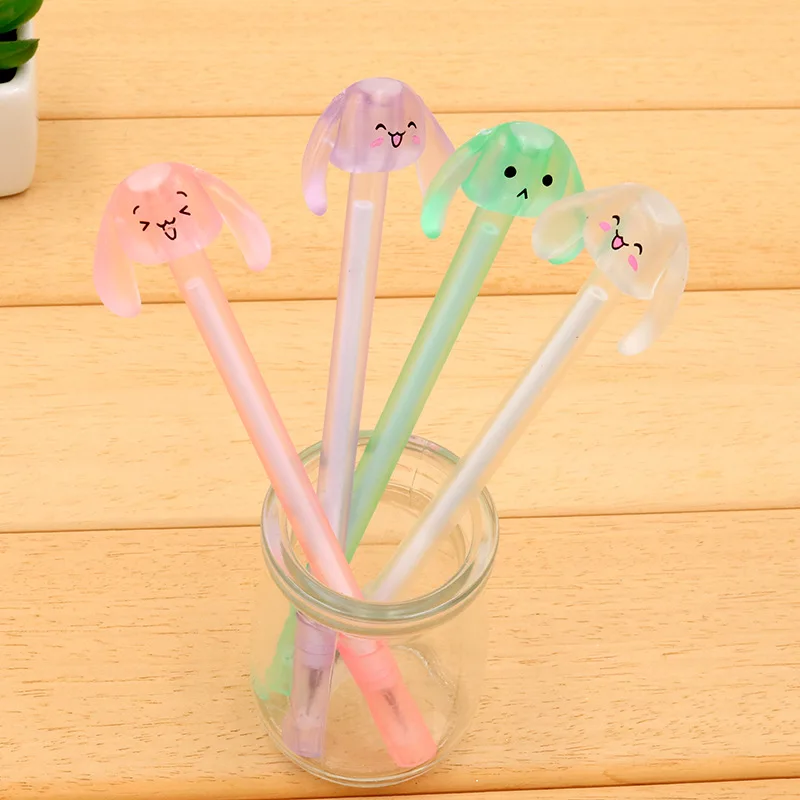 

1 Pc Cute Kawaii Gel Pen Creative Pu Fan Ear Cartoon Rabbit Black Water Pen 0.38mm Gifts For Student School Supplies neutral Pen