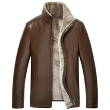 Новое поступление, коричневая мужская куртка из натуральной кожи, толстый теплый пуховик из овчины, Мужская теплая тонкая кожаная куртка размера плюс L-4XL YYJ0012