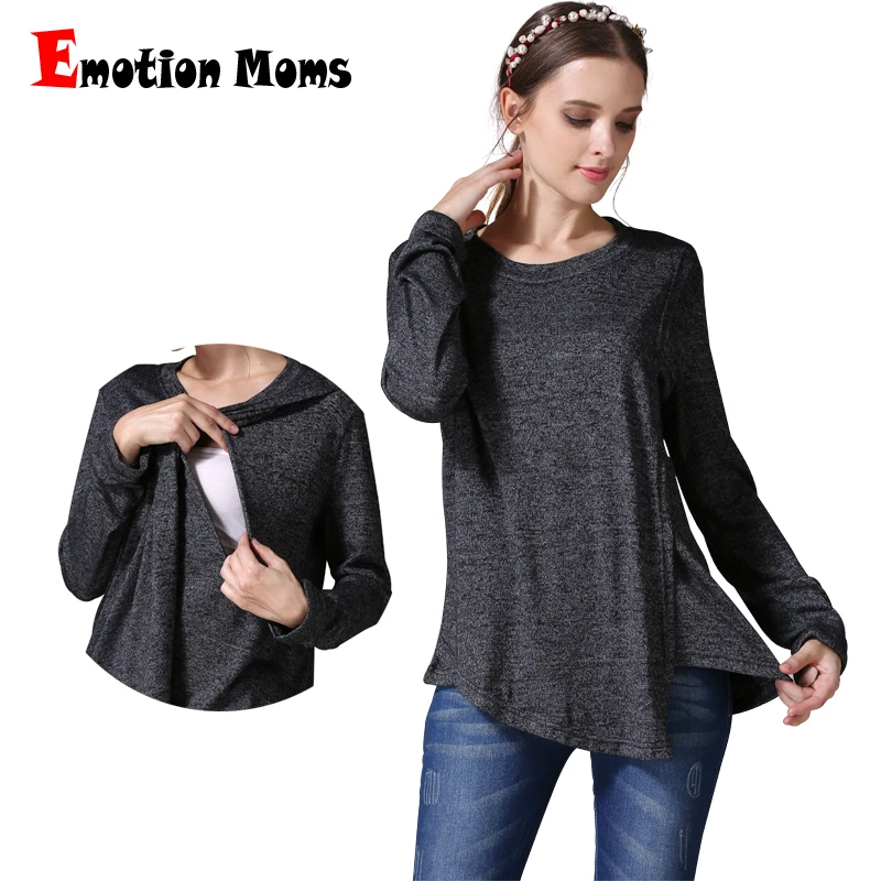 Émotion mamans hiver automne vêtements de maternité à manches longues T-shirt de maternité vêtements d'allaitement pour les femmes enceintes blouse d'allaitement