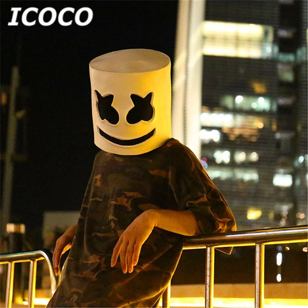 Новое поступление Модная Хэллоуин вечерние Вечеринка ночной клуб латексная белая маска для взрослых DJ Marshmallow Маска Косплей Костюм Шлем