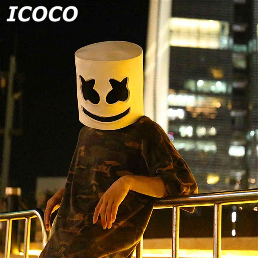 

New Arrival Fashionable Halloween Party Night Club Latex White Mask Adult DJ Marshmallow Mask Cosplay Costume Helmet Sale