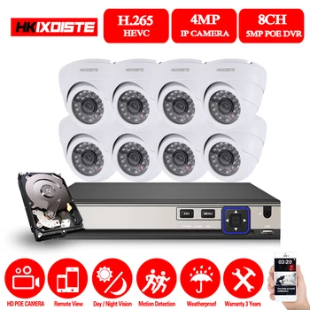 

HKIXDISTE HD 8CH NVR 5.0MP POE CCTV Camera System Kit 4MP White Dome IP Camera POE Home Security Video Surveillance Set 2TB HDD