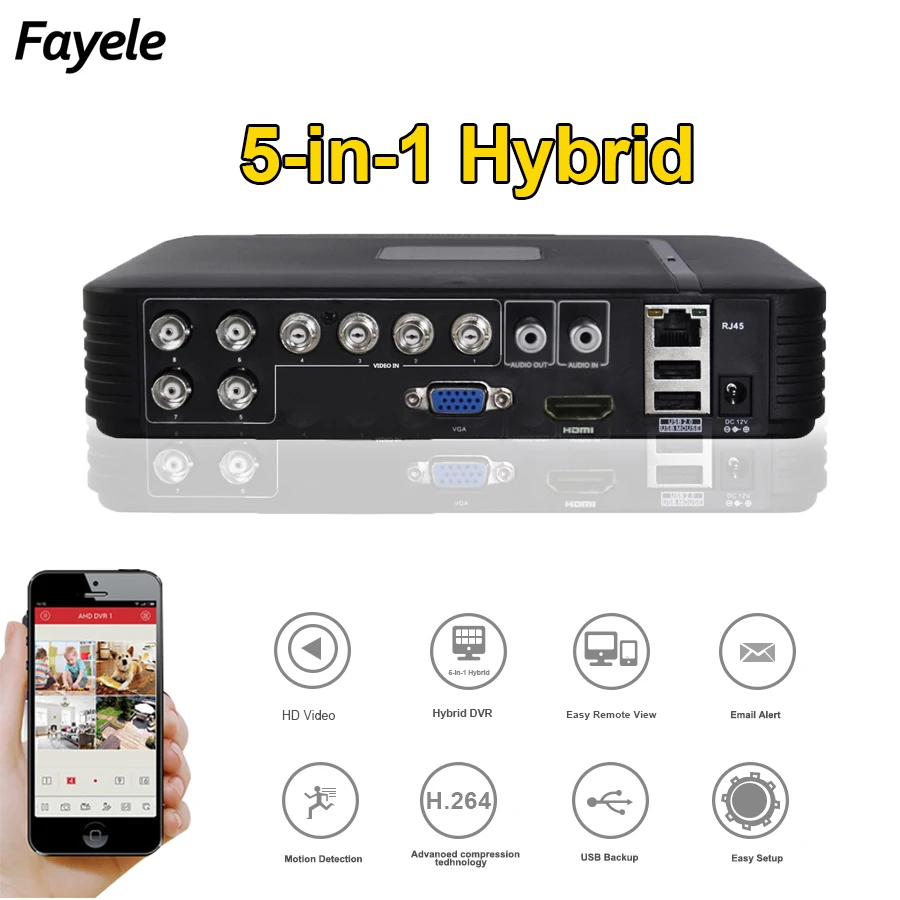 8CH CCTV DVR AHD 1080P CVI TVI аналоговый IP 5в1 Гибридный видеорегистратор P2P мобильный вид ONVIF
