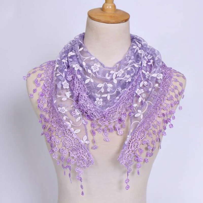 Fashion Hollow Tassel Lace Rose Floral Knit Triangle Mantilla Scarf ...