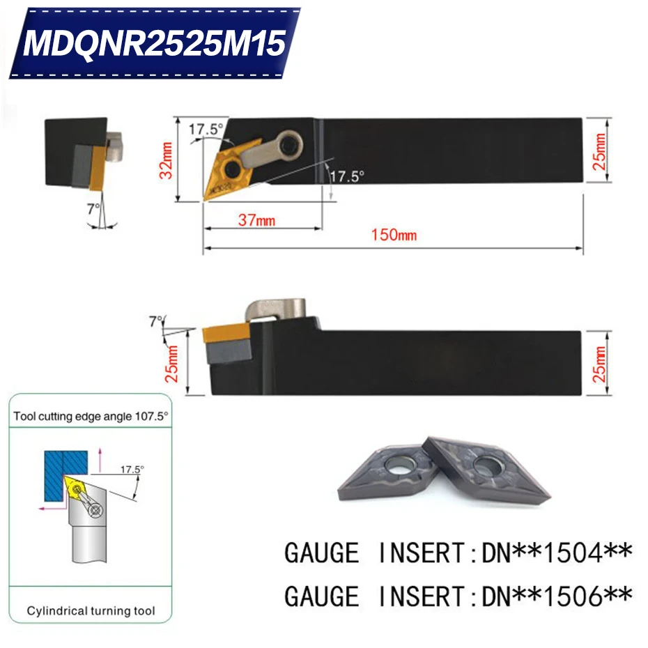 

MDQNR2525M15 107.5 Degree External Turning Tool Holder For DNMG110404 DNMG110408 Used on CNC Lathe Machine