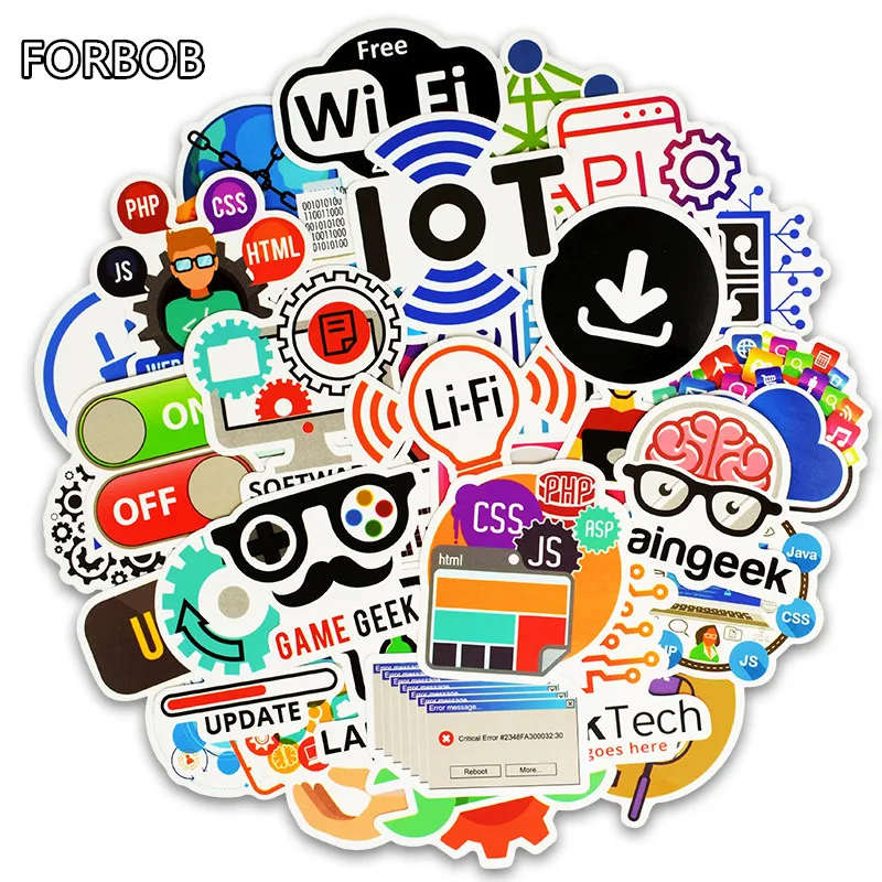 

50pcs/lot Cool Programming Language Software Waterproof Stickers Bomb Wrap For Laptop 2020 New Stickers Bomb Pack On Laptop PC