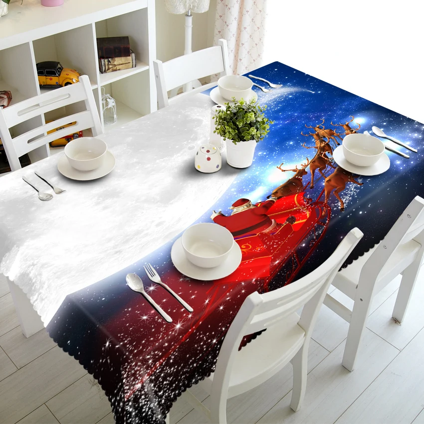 

Merry Xmas Santa Claus Reindeer Tablecloth Home Decor Square Rectangle Round Fabric Christmas Decorations for Home Outdoor Party