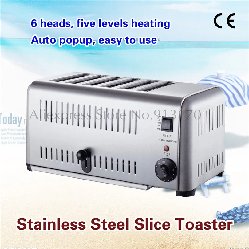 Commercial Compact Bread Toaster Stainless Steel Six Slice Toasters