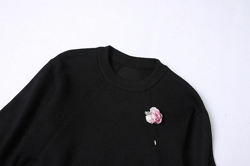 [ALPHALMODA] зимний женский свитер с длинными рукавами и юбка, комплект из 2 предметов, изящная Цветочная Брошь, карман, юбка, элегантные комплекты