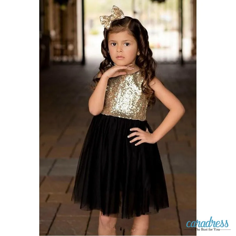Black and Gold Knee Length Dress