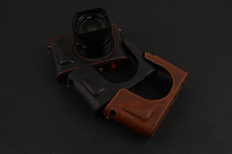 [Vr] Fatti A Mano Genuino Cuoio Della Macchina Fotografica Caso Di Metà Del Corpo Per Leica Q Typ 116 Fondo Del Sacchetto Della Macchina Fotografica D