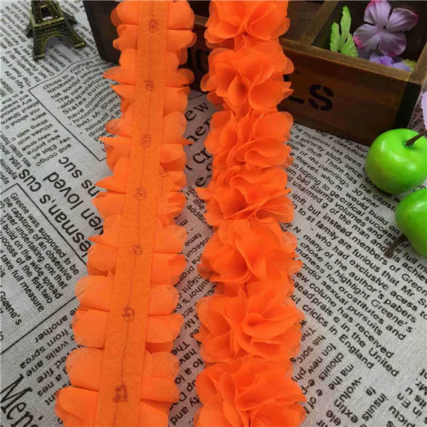 1Yard 12 colors Flower 3D Chiffon Lace Trim Ribbon Fabric for Applique Sewing Wedding Dress Decoration Accessories Supplies 5cm - Цвет: fluorescent orange