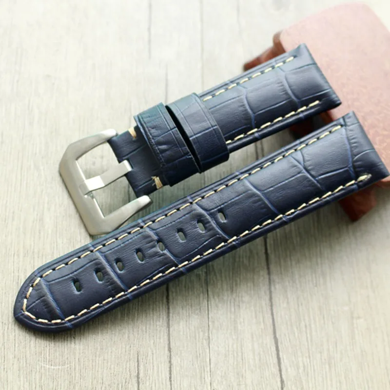 20 22 24 26mm high quality vintage blue watchbands watch accessories cow leather Universal watch band watch straps for Panerai - Цвет ремешка: A