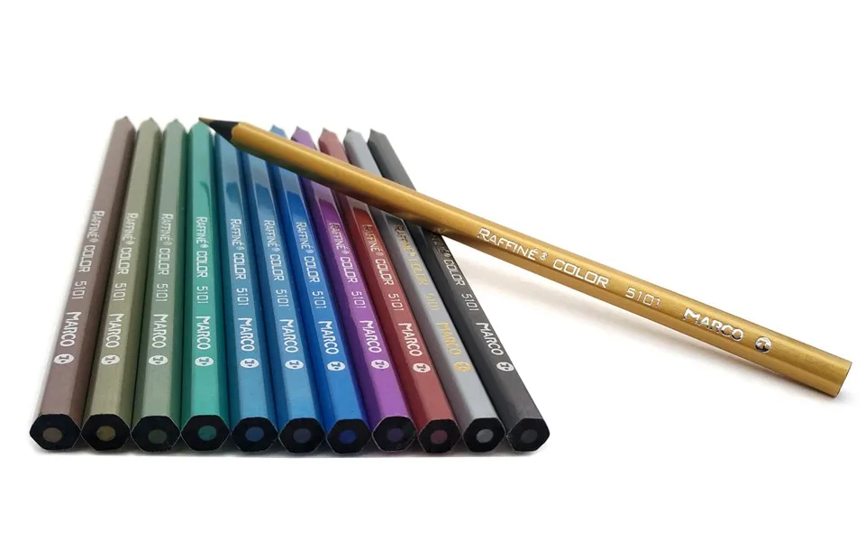 Marco Raffine Artist Color Pencils lapis de cor profissional 12pcs Black Wood Metallic Colored Pencils-7