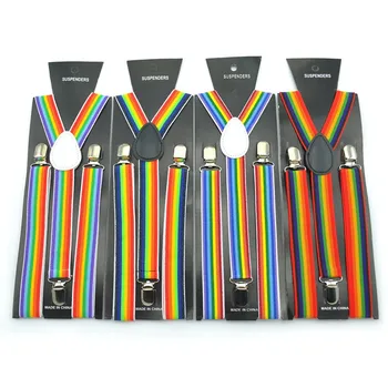 

OLOME Fashion Rainbow Suspenders Women Men Striped Shirt Suspensorio Female Braces Trousers Strap Pants Male