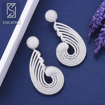 

Siscathy 31*61mm Unique Bridal Wedding Engagement Earrings AAA Cubic Zirconia Pierced Big Pendant Dangle Drop Earrings for Women