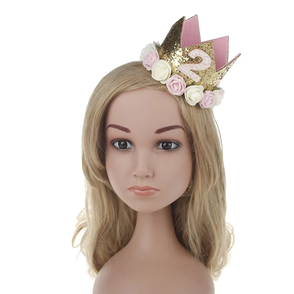 

2017 Handmade Children Mini Felt Glitter Crown with Flower Headband For Birthday Party DIY Garments Hair Decorative Accessories