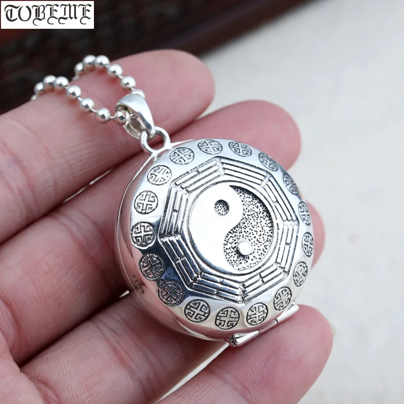 100% Серебро 925 пробы Taichi Bagua коробка кулон ожерелье из стерлингового серебра Fengshui