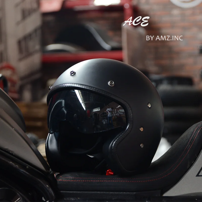 AMZ 1938 Стекловолоконный винтажный мотоциклетный шлем ретро с открытым лицом Половина мото rbike шлем внутренний флип-ап Солнцезащитные очки Мото гоночные шлемы