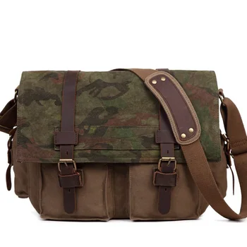 

Men's Women's Casual Vintage Camouflage Canvas Leather Cotton Rucksack Mountaineering Messenger Bag School Crossbody Shoulder Ba