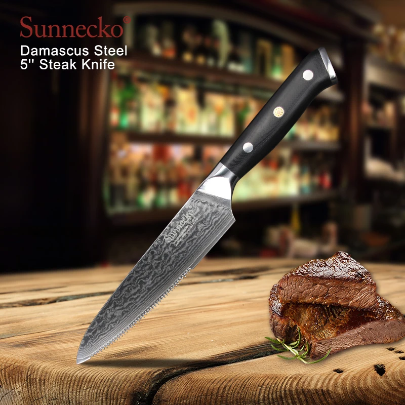SUNNECKOPremium5inchSteakKnifeDamascusJapaneseVG10SteelBlade