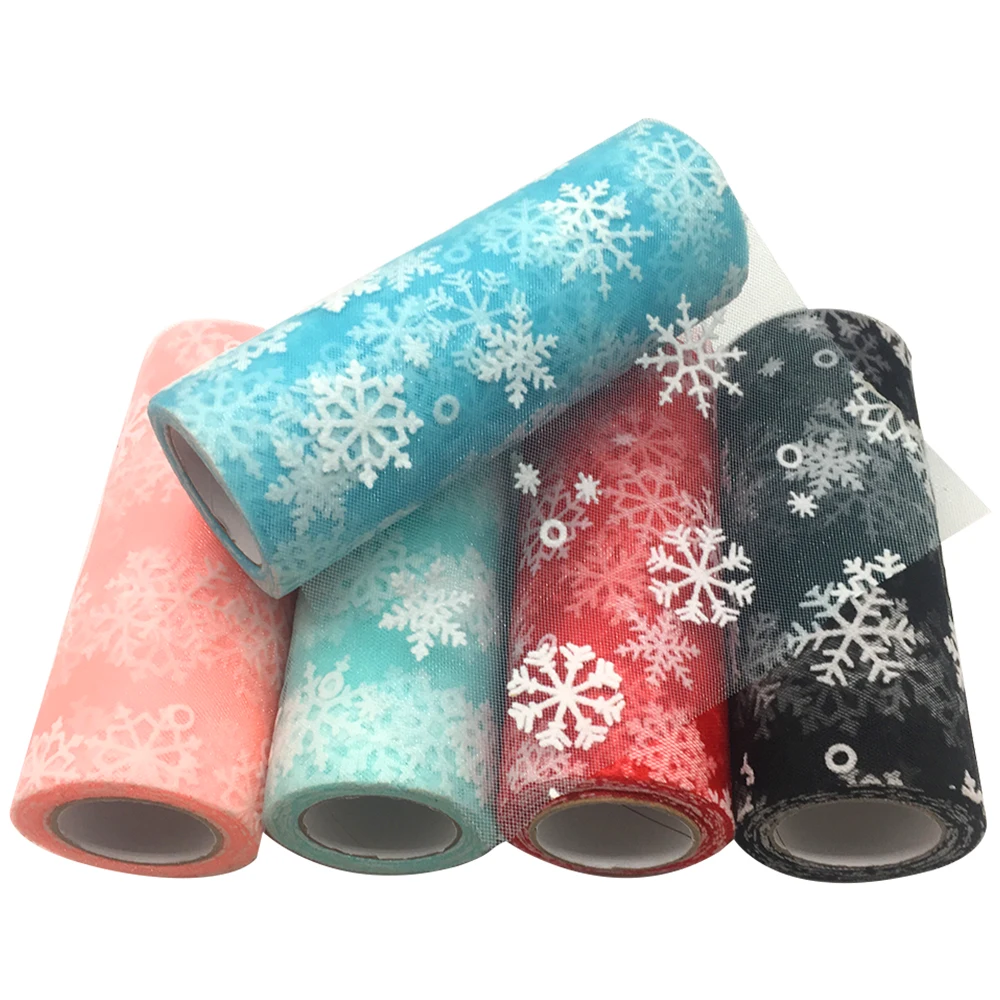 Snowflake Printed Organza Tulle Rolls 6inch*10Y Wedding Decoration Tulle Frozen Party Tutu Skirt Wedding Dress Supplies Decor