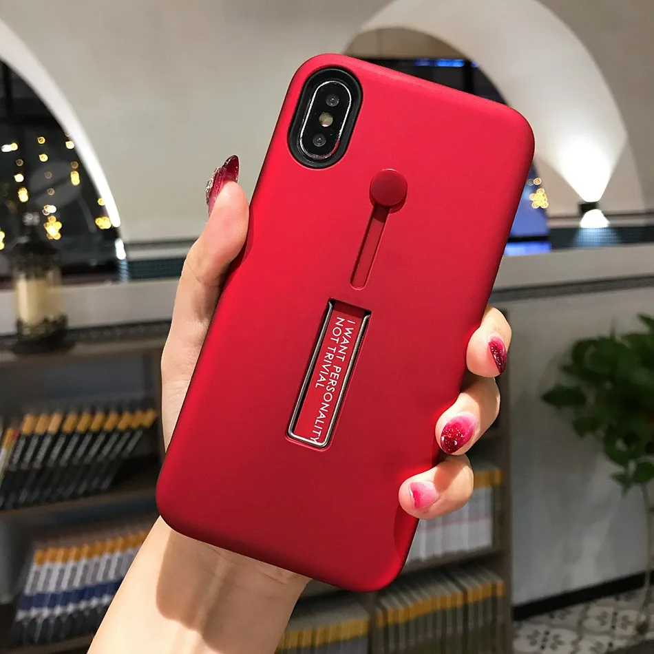 For iPhone 7 Case Finger Loop Strap Phone Case For iPhone X XS Max 6 8 Plus Slim Dual Layer Hybrid Armor Fashion Kickstand Cover