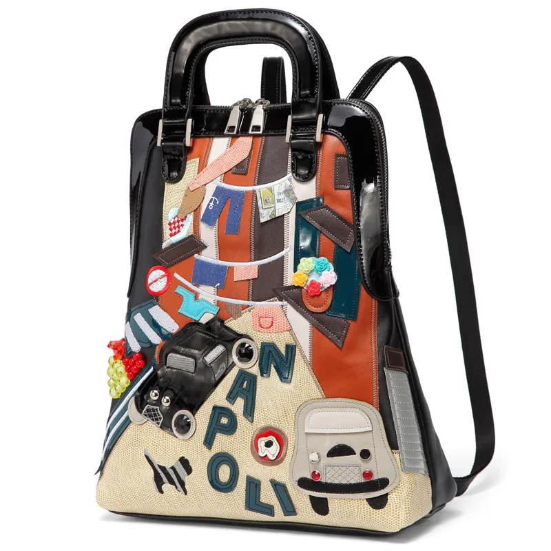 Сращивание красочный рюкзак автомобиль шаблон летняя сумка кампус стиль Школьный милый модный кожаный рюкзак креативный подарок черный