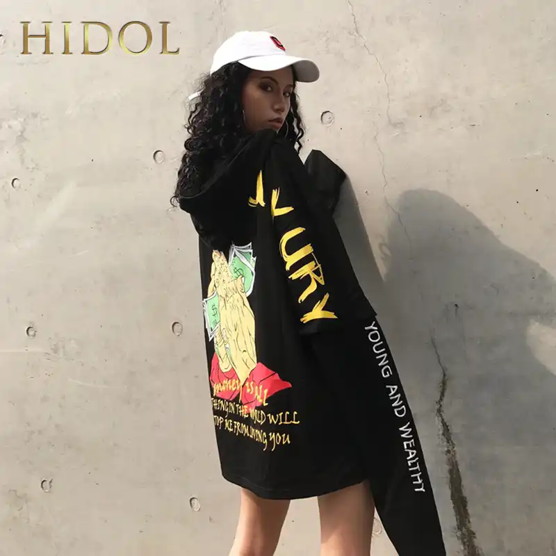 Oversize False Two pieces Patchwork Hoodie Money Harajuku