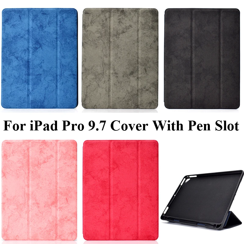 

For iPad Pro 9.7 inch 3 Folds Stand Cover With Pen Pencil Slot Holder Protector Shell Skin Case for iPadPro 9.7 Bag iPadpro9.7