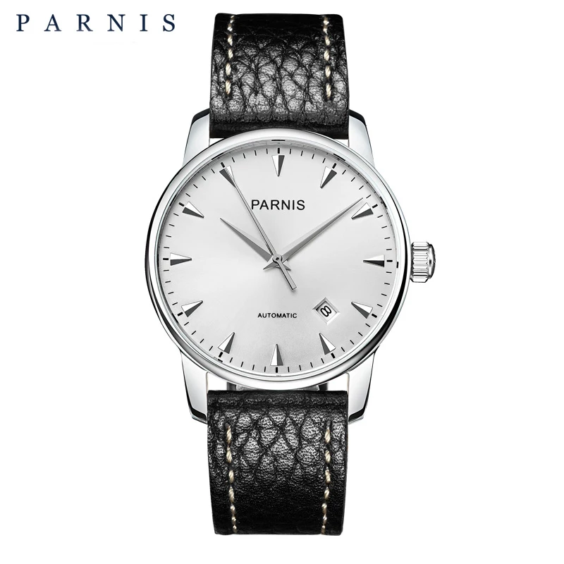 

38mm Parnis Men's Mechanical Watches Sapphire Auto-Date Leather Mens Automatic Watch Dress Style Men Wristwatch relogio