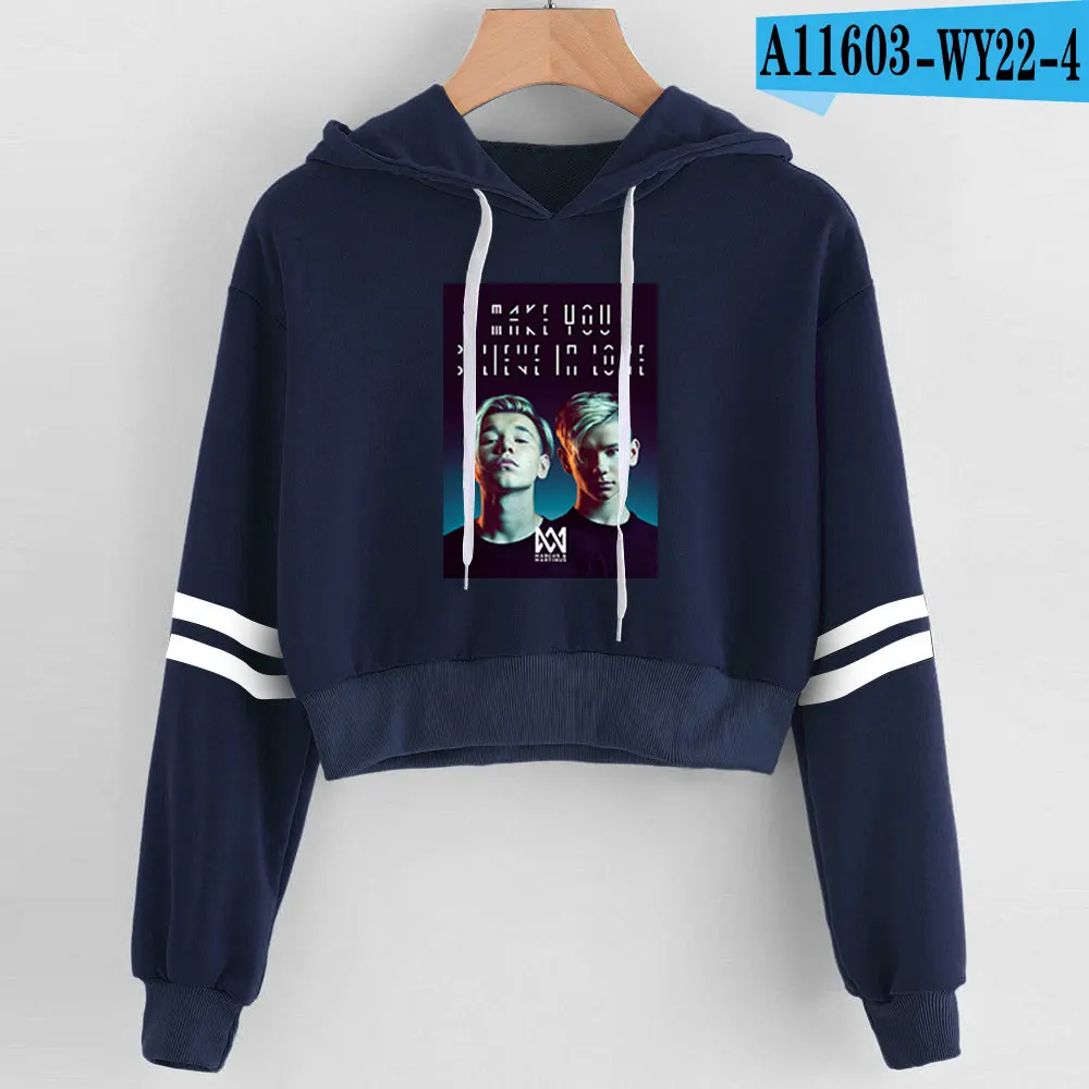 Marcus and Martinus Navel Hoodies Hip Hop New Casual Fashion women Hoodies Outwear High Street Marcus& Martinus Sexy Sweatshirt - Цвет: Navy