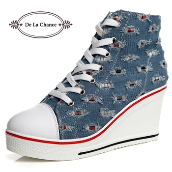 

DE LA CHANCE 2018 Spring Women Vulcanize Shoes Wedge Sneakers For Women Tenis Feminino Casual Platform Sneaker Canvas Shoes