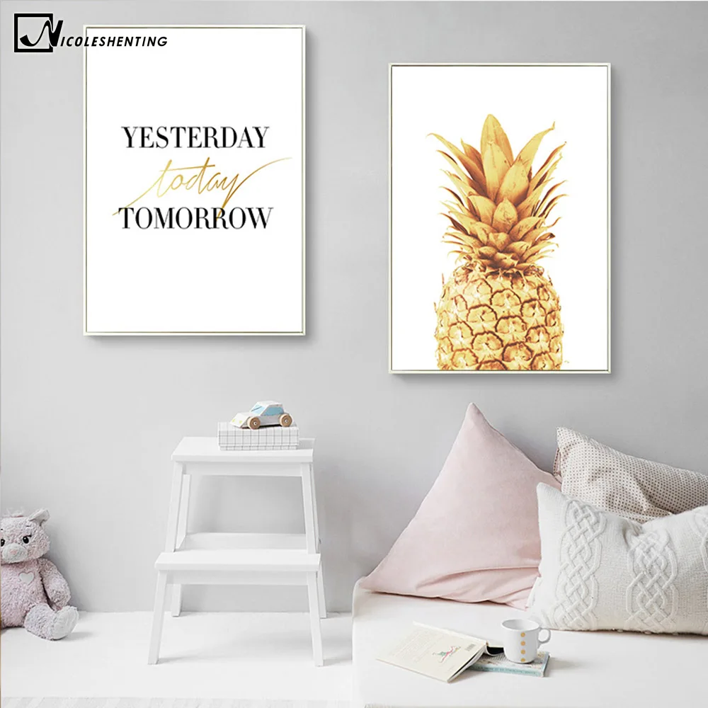 

Pineapple Motivational Quotes Minimalist Art Canvas Poster Painting Wall Picture Print Modern Home Office Room Decoration