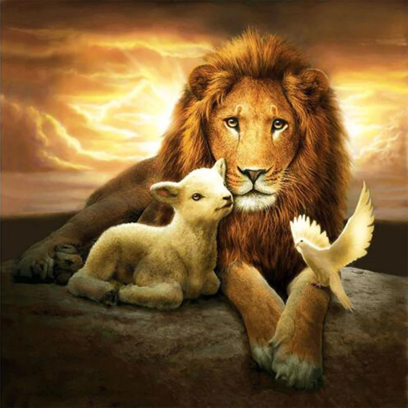 

DIY Diamond Embroidery Patterns 5D Full Diamond Painting Needlework Painting Lion Lamb Dove In Dawn Wall Arts Decor TT529