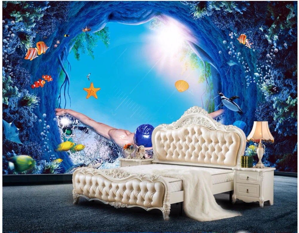 カスタム壁画写真3dルーム壁紙水中世界のテーマ水泳プールスペースの背景3d壁壁画の壁紙3 D Mural Wallpaper For Walls 3d Wall Murals Wallpapermural Wallpaper Aliexpress