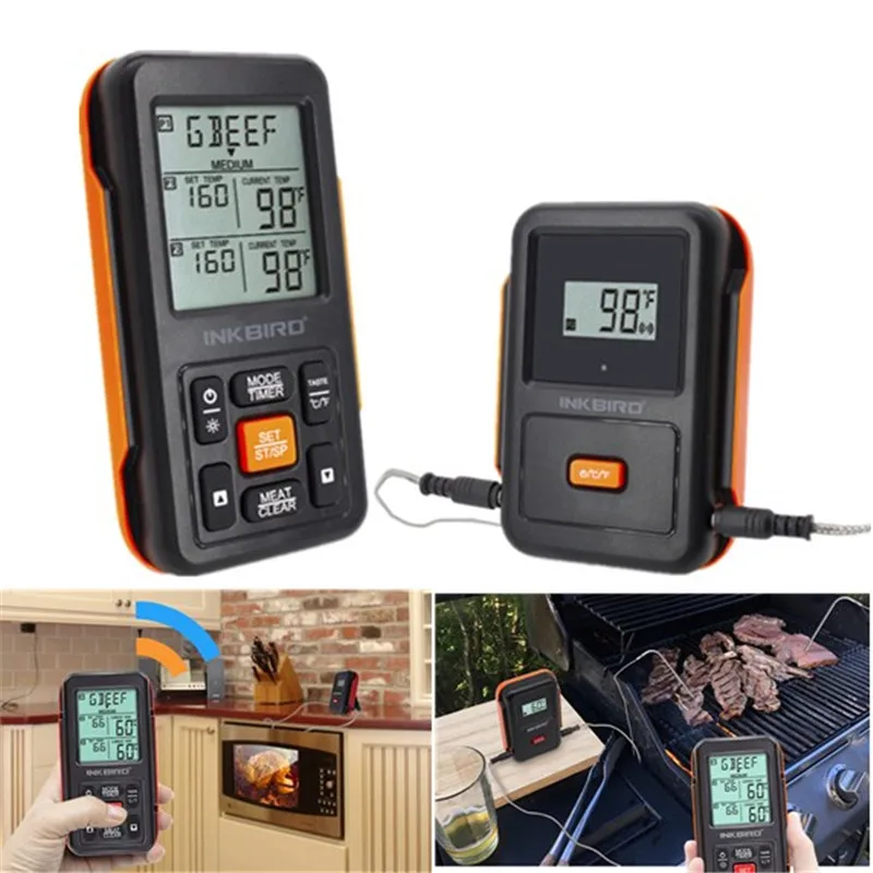 

IRF-2S 300M Remote Wireless Digital Meat Food Thermometer Dual Probe BBQ Oven Thermometer Home Use Large Screen with Timer