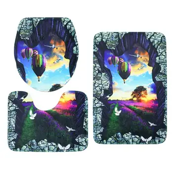 

3pcs/set 3D Anti Slip Water Absorb Floor Carpet Bathroom Mat Set Polyester Floor Bath Mats Washable Bathroom Toilet Rugs Pad