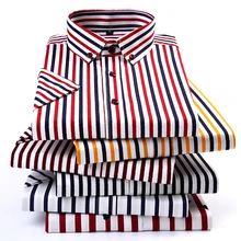 Новинка года хлопок мужская рубашка короткий рукав Повседневная Рубашка в полоску мужские Camisas Slim Fit повседневные платья Мужская брендовая одежда