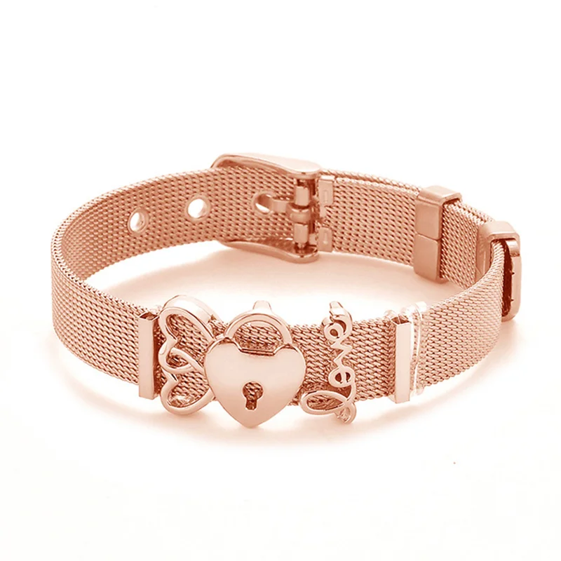 TOGORY подарок на день Святого Валентина, сетчатые браслеты из нержавеющей стали, очаровательные брендовые браслеты для мужчин и женщин