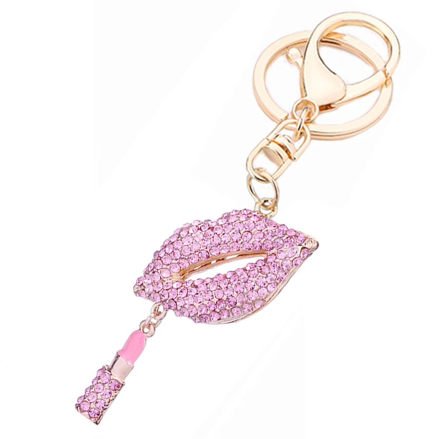 5PCS Creative Rhinestone Sexy Lips Lipstick Keychain Novelty Charm