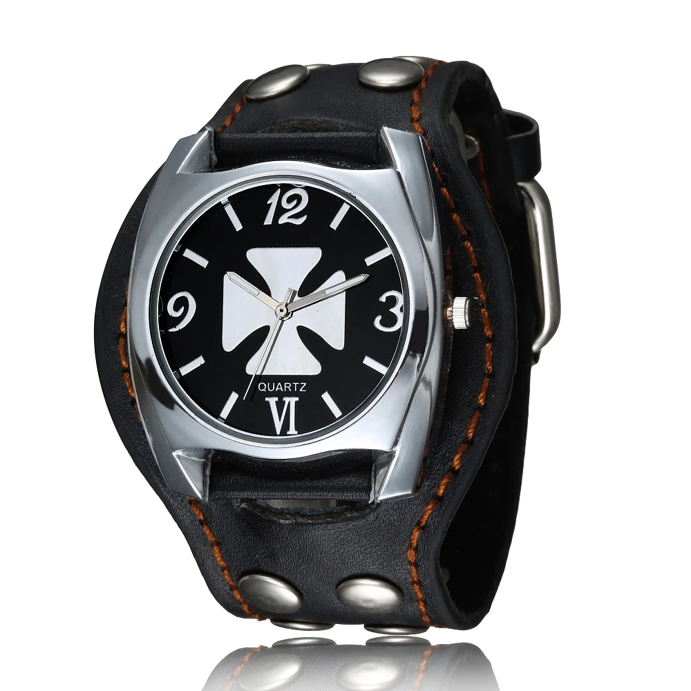Retro Cool Design Rock Punk Style Skull Watches Men Leather Band Square