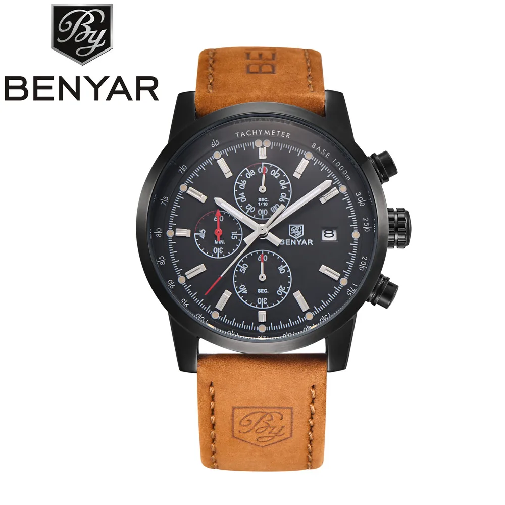 

BENYAR Chronograph Sport Mens Watches Top Brand Luxury Quartz Watch Clock All Pointers Work Waterproof Business Watch BY-5102M