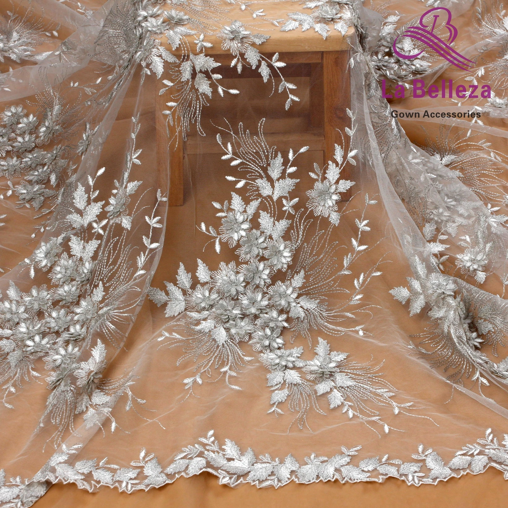 La Belleza дизайн кружева, слоновая кость 3D Цветы кружевная ткань, бежевые 3D Цветы Кружевная Ткань вечернее платье кружевная ткань 1 ярд