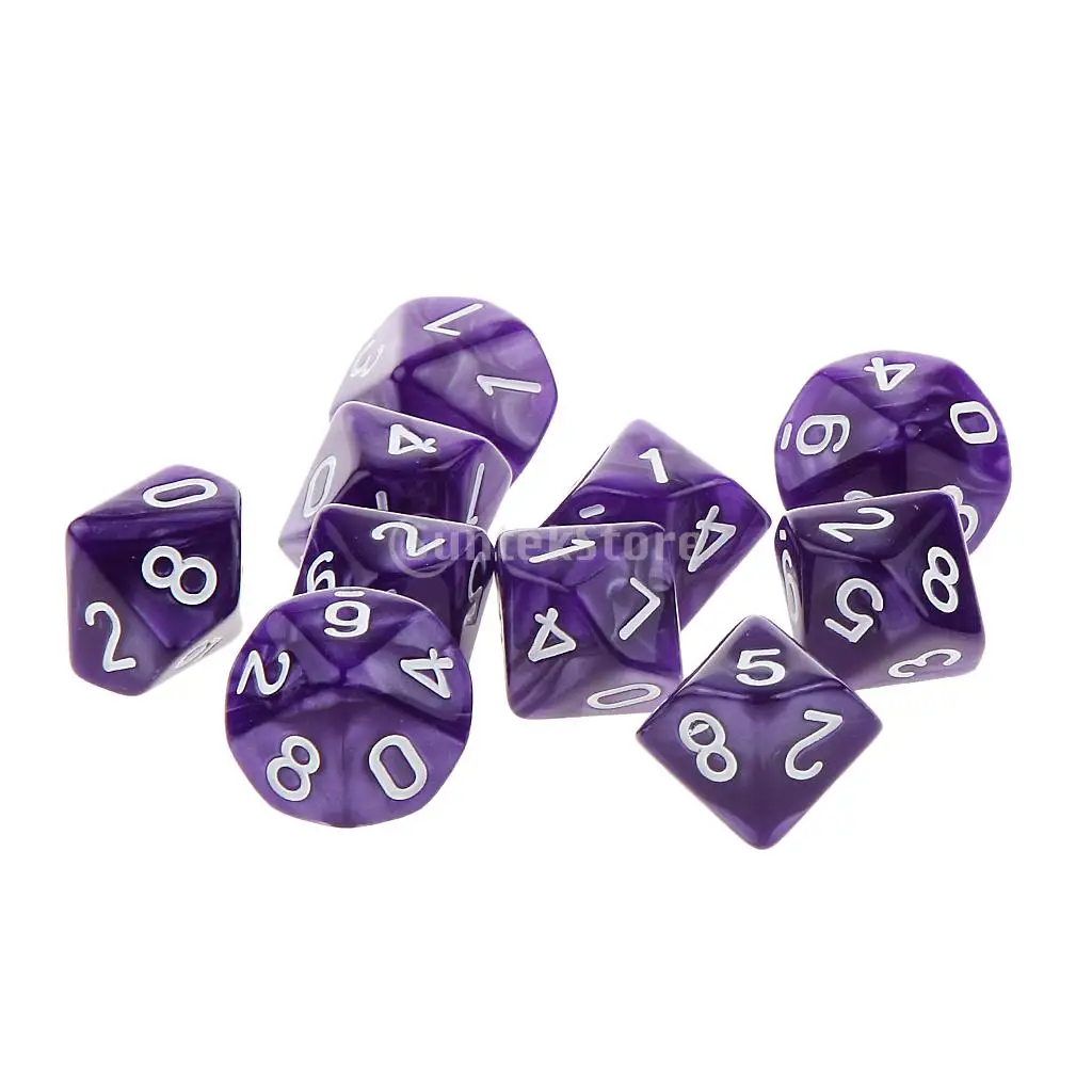 MagiDeal 10 шт многогранные игральные кости D6 D10 D12 игральные кости D& D RPG Вечерние игры Кубики цифровые настольные игры Кубики