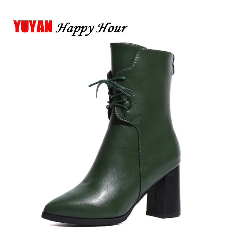 

High Heel Boots Women Winter Shoes Fashion Pointed toe Sexy Ladies High Boots Womens Square Heel Boots Thick Heel 8cm A537